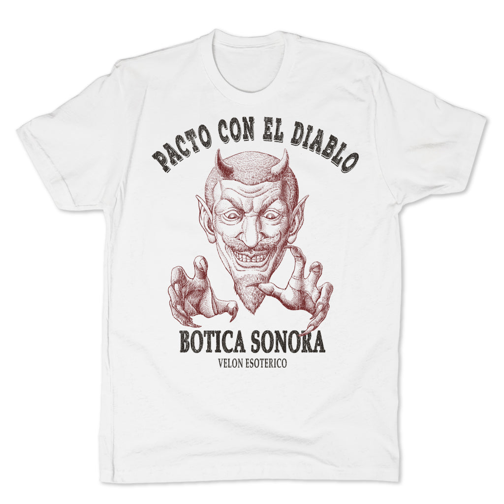 Botica-Sonora-Pacto-Con-El-Diablo-Black-Magic-Mens-T-Shirt-White