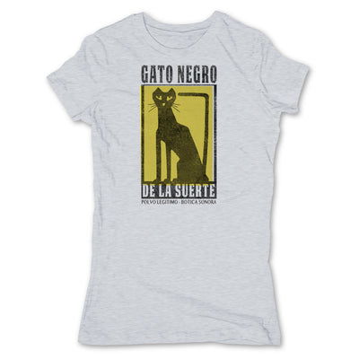 Botica-Sonora-Gato-Negro-Good-Luck-Womens-T-Shirt-Grey