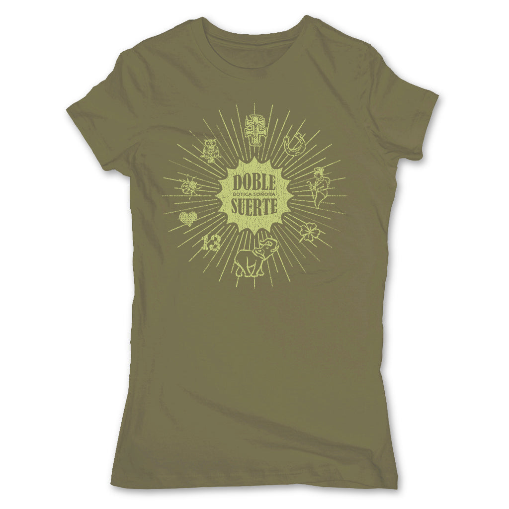 Botica-Sonora-Doble-Suerte-Good-Luck-Womens-T-Shirt-Green